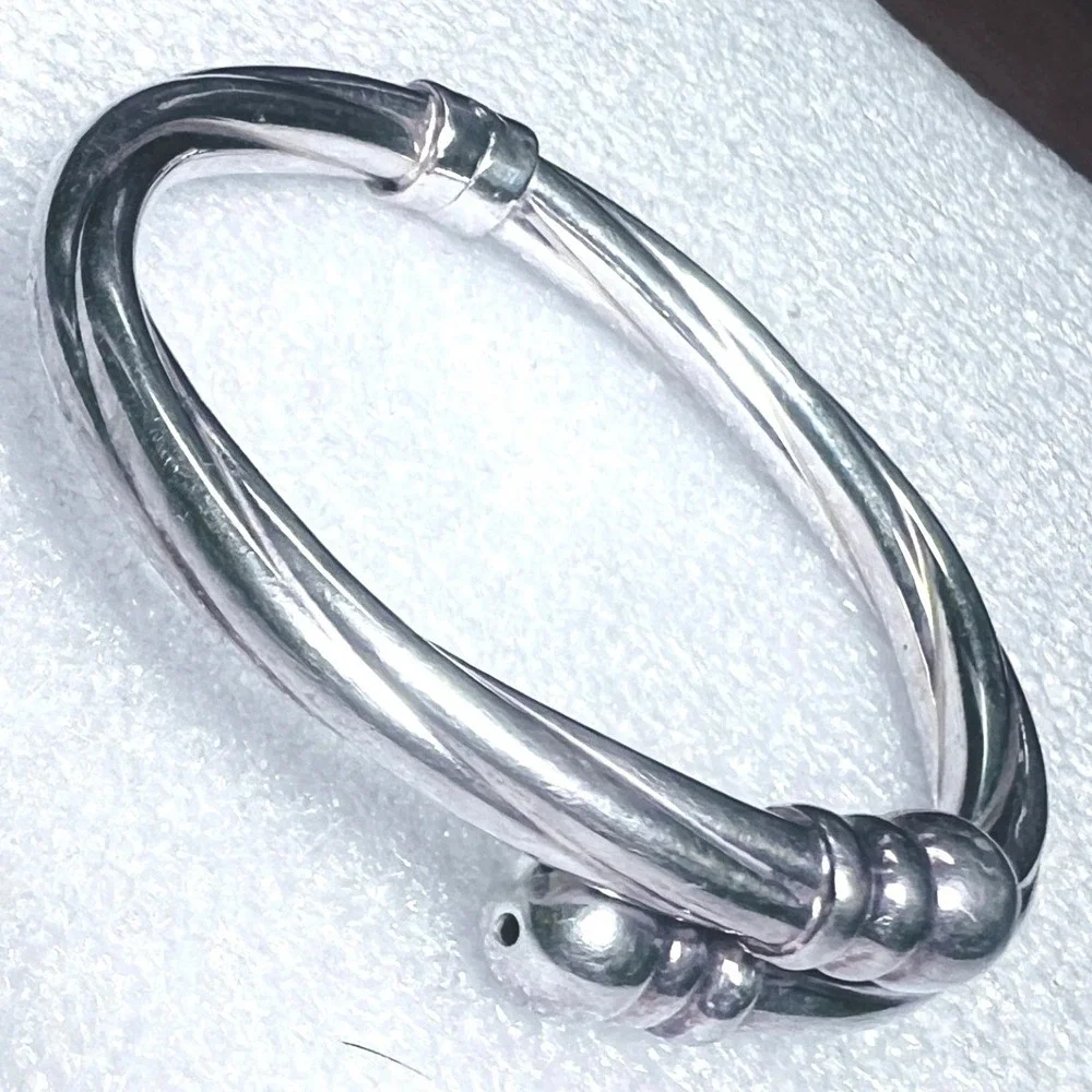Sterling Silver Italian Hinged Clamper Bangle Bracelet Twisted‎ Bypass Sz6 16g
